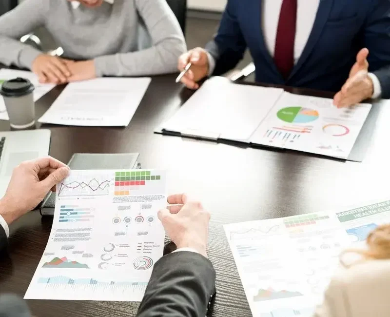 Digital marketing team analyzing data and campaign performance